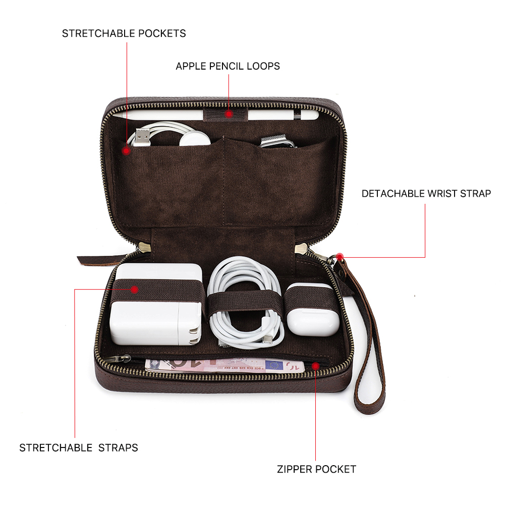 Genuine Leather Portable USB D - Tech Accessories Case ulasan dan harga